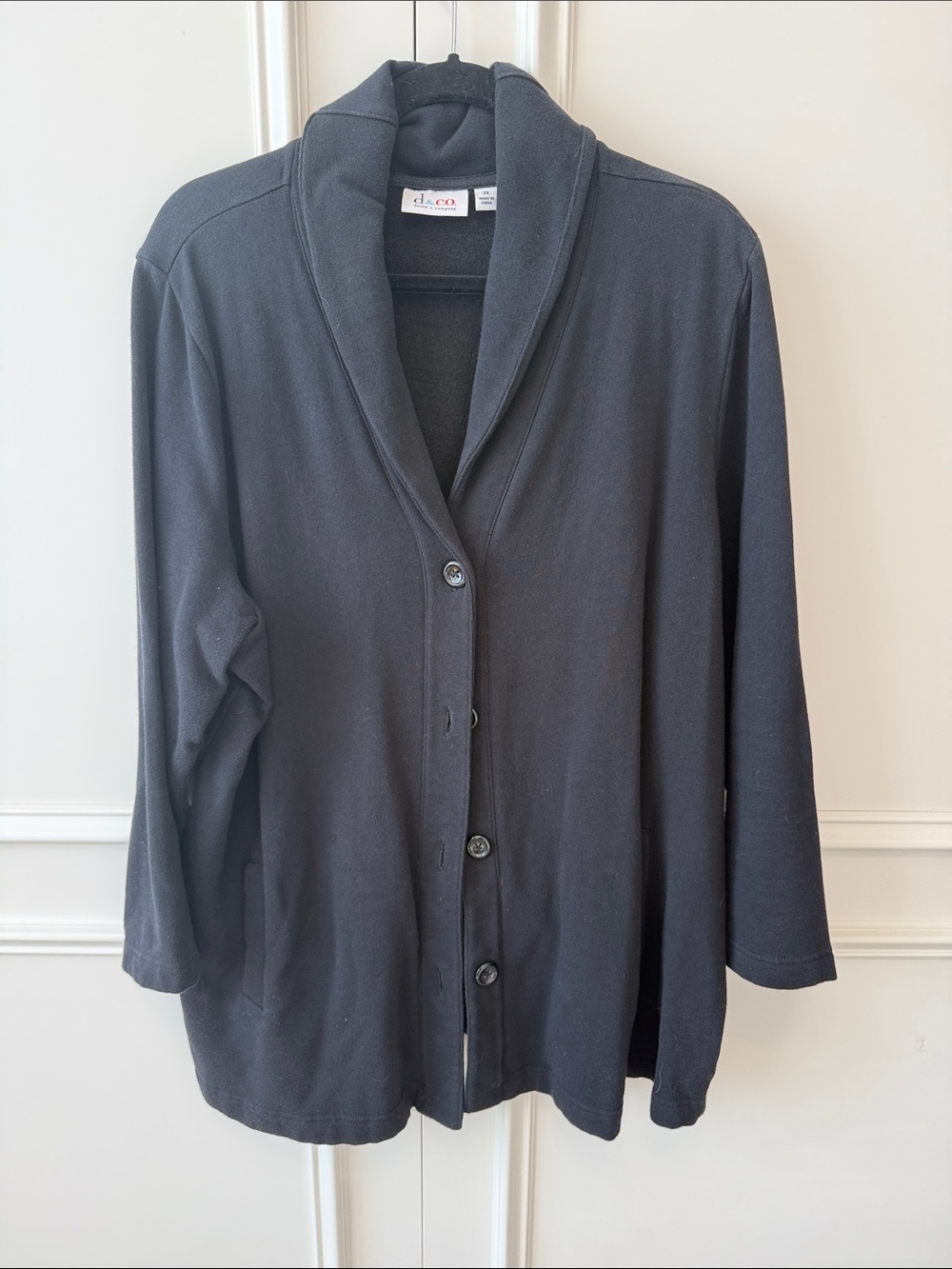 d & co Black Shawl-Collar Button Front Cardigan
